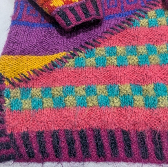 Vintage 1980's Rare Kenji Handknit Mohair Color Block Sweater Maximalist - Picture 2 of 8